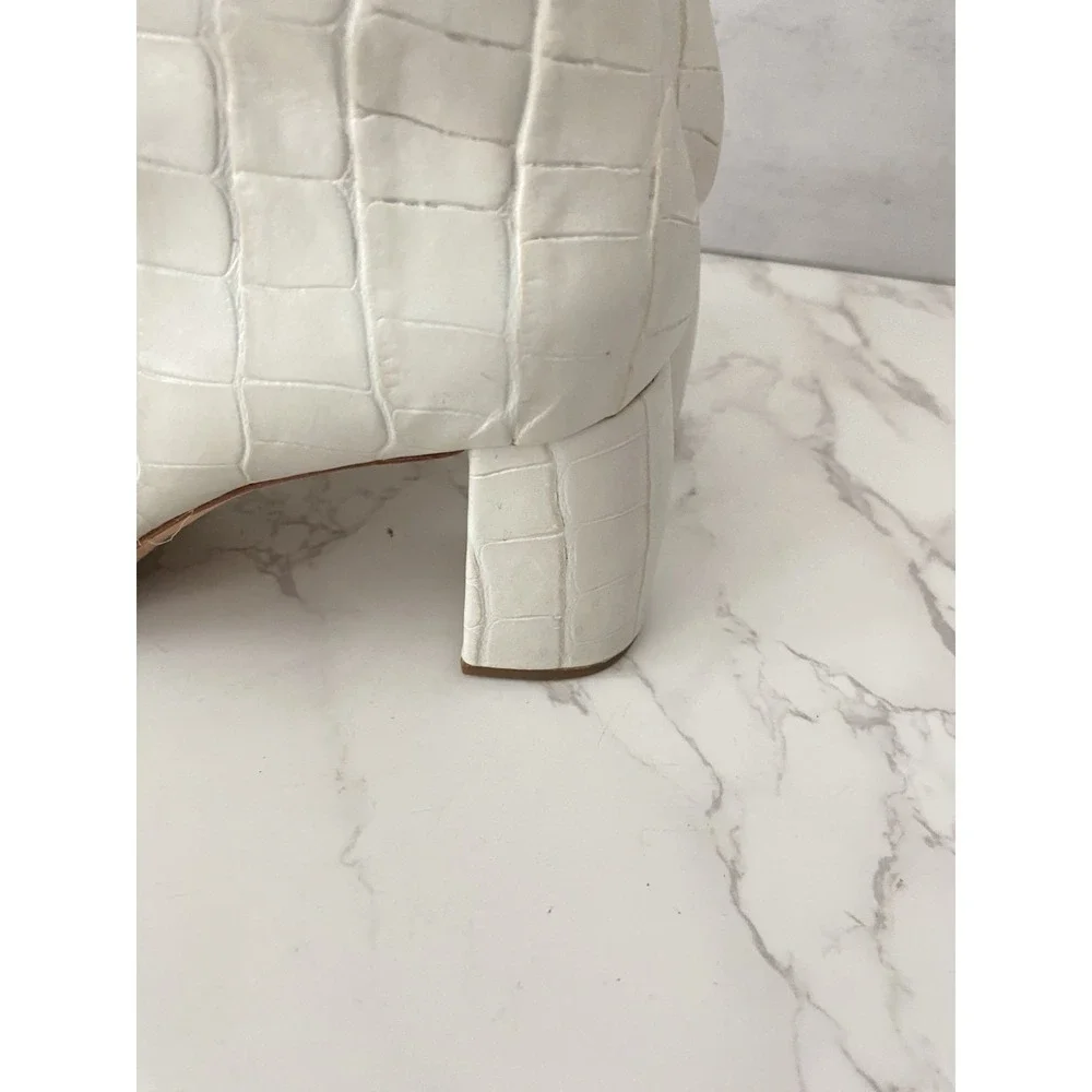 Loeffler Randall Cooper Ankle Boots Women Sz 6.5 Ecru Croc-Embossed Leather